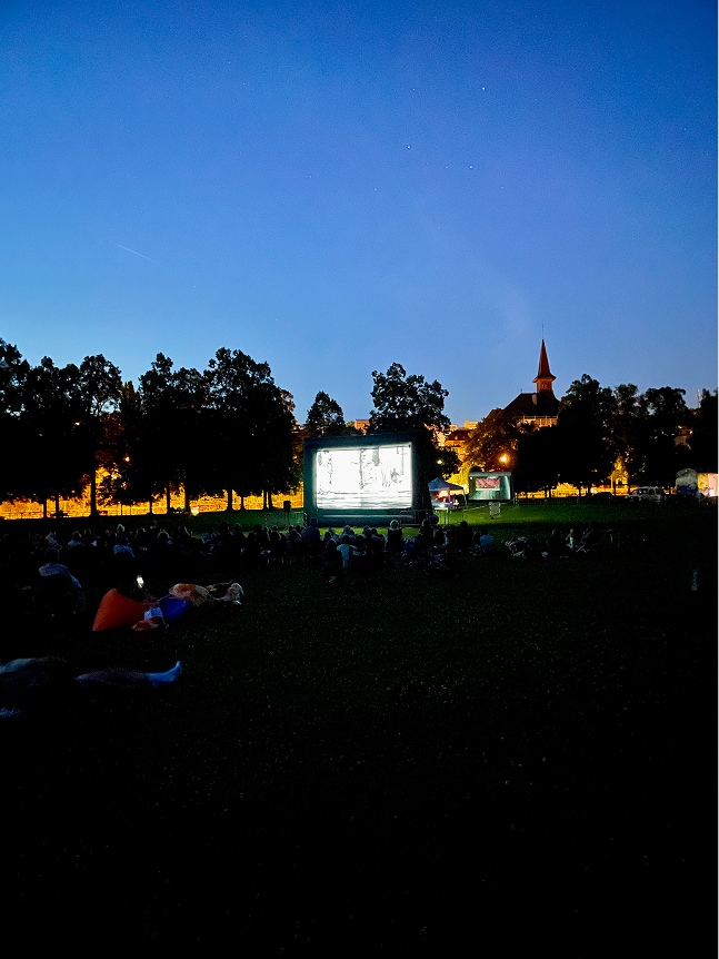 Ecran dans le parc de Milan au coucher du soleil